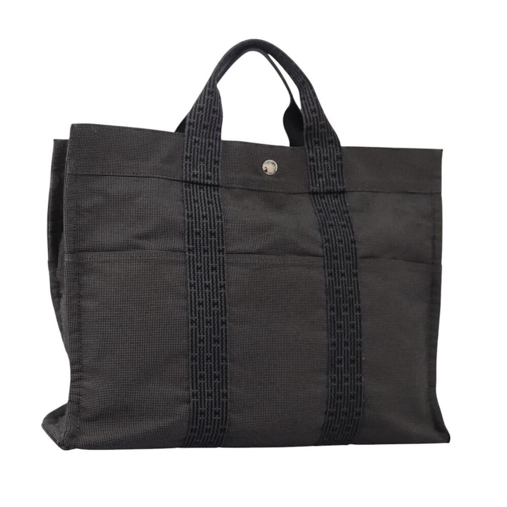 HERMES Her Line MM Hand Bag Canvas Gray Silver